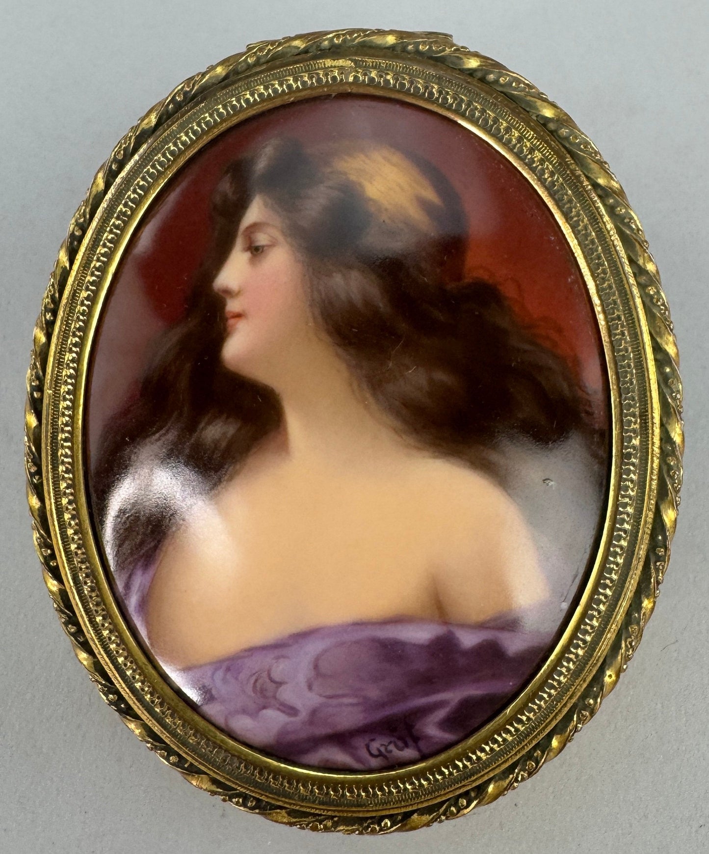 c1895 European Hand Painted Miniature Portrait of a Gypsy Woman Gilt Bronze Box