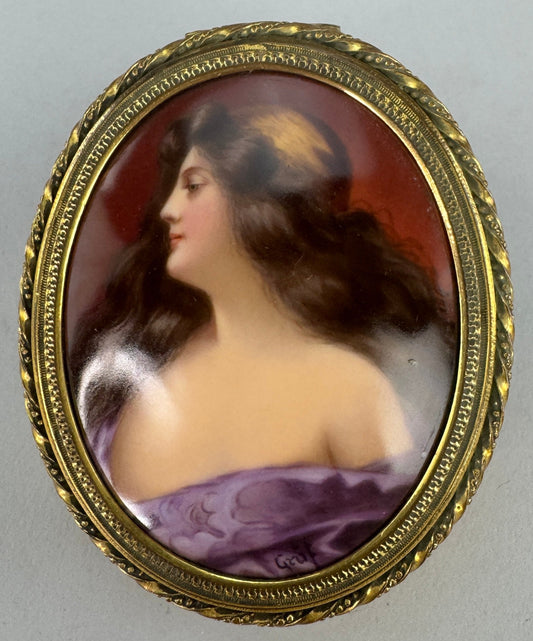c1895 European Hand Painted Miniature Portrait of a Gypsy Woman Gilt Bronze Box