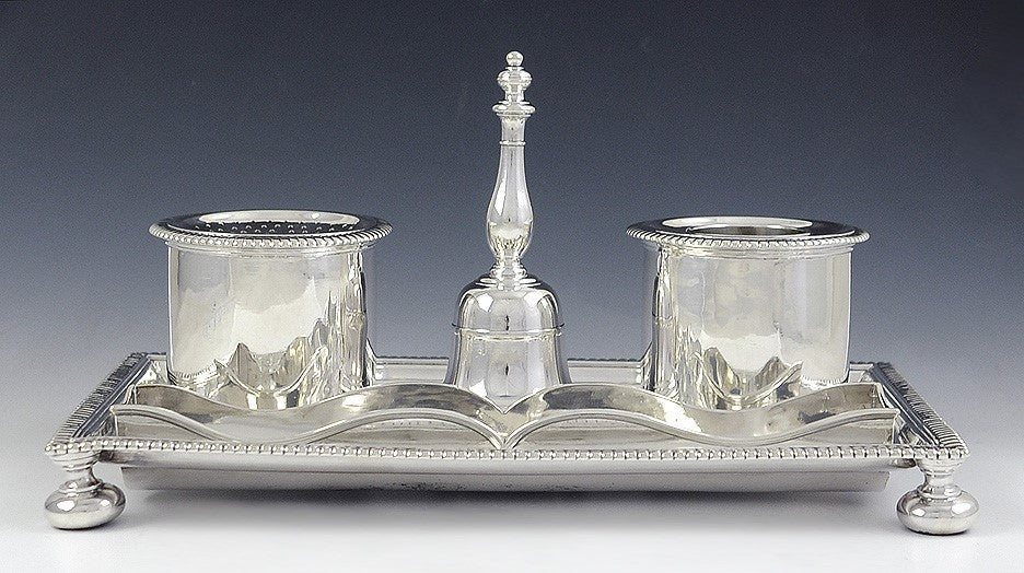 Must See! 1705 English Britannia 958 Silver Desk Set Inkwell Sander Bell Louis