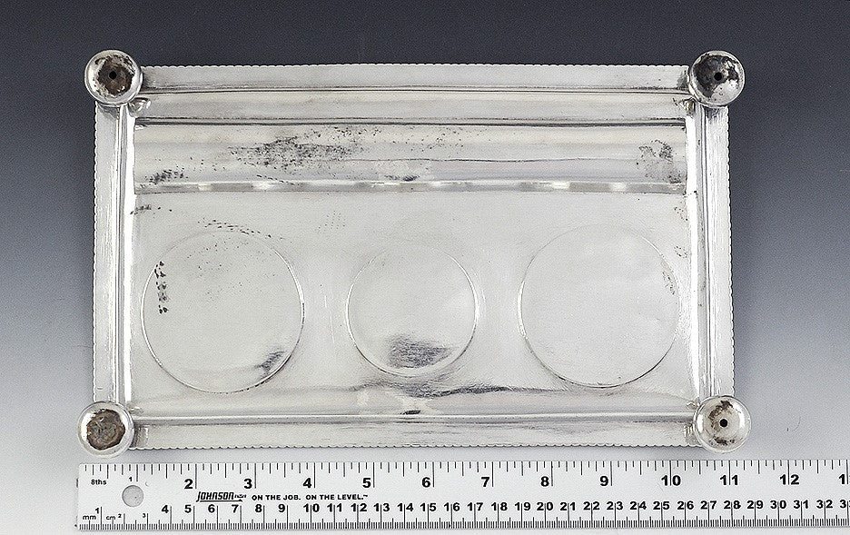 Must See! 1705 English Britannia 958 Silver Desk Set Inkwell Sander Bell Louis