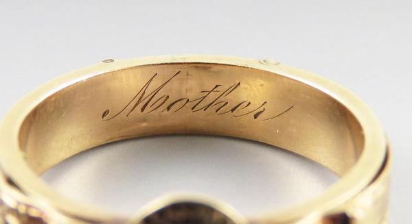 Rare c1830s Victorian 10k Gold Hinged Belt Buckle Hair Memorial Ring "Mother"