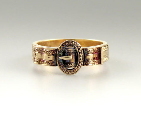 Rare c1830s Victorian 10k Gold Hinged Belt Buckle Hair Memorial Ring "Mother"