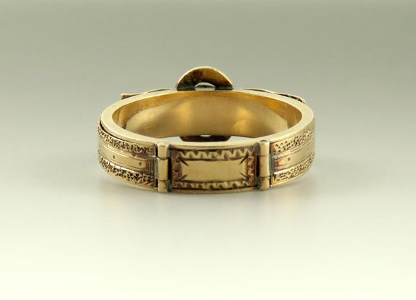 Rare c1830s Victorian 10k Gold Hinged Belt Buckle Hair Memorial Ring "Mother"
