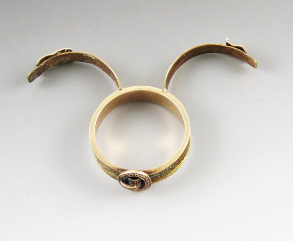 Rare c1830s Victorian 10k Gold Hinged Belt Buckle Hair Memorial Ring "Mother"