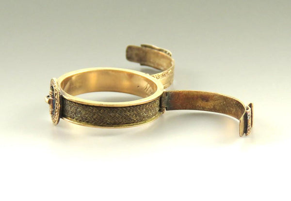 Rare c1830s Victorian 10k Gold Hinged Belt Buckle Hair Memorial Ring "Mother"