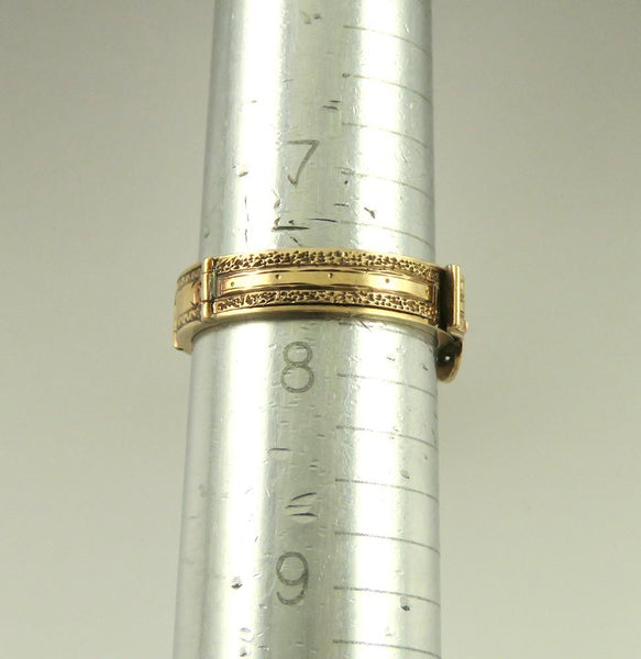 Rare c1830s Victorian 10k Gold Hinged Belt Buckle Hair Memorial Ring "Mother"