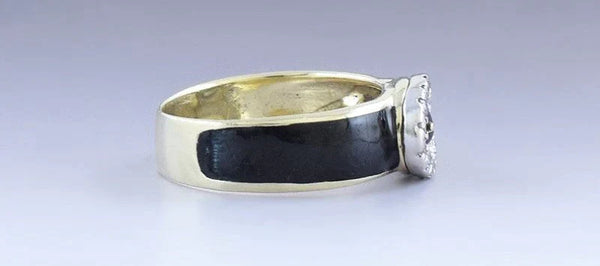 VTG 14k Yellow Gold Diamond Black Enamel Belt Buckle Design Ring