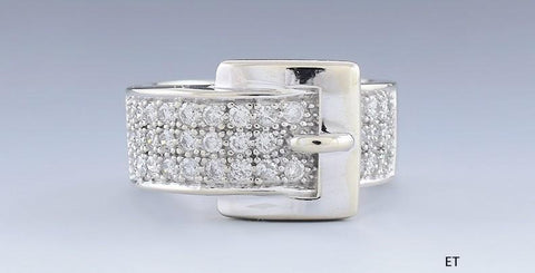 Fabulous 14k White Gold & Diamond Buckle Ring Band Size 7.25