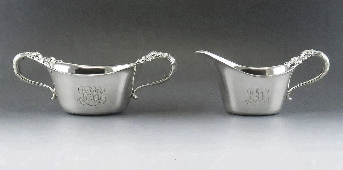 Antique c1895 Tiffany & Co Sterling Silver Thistle Clover Creamer Sugar Bowl