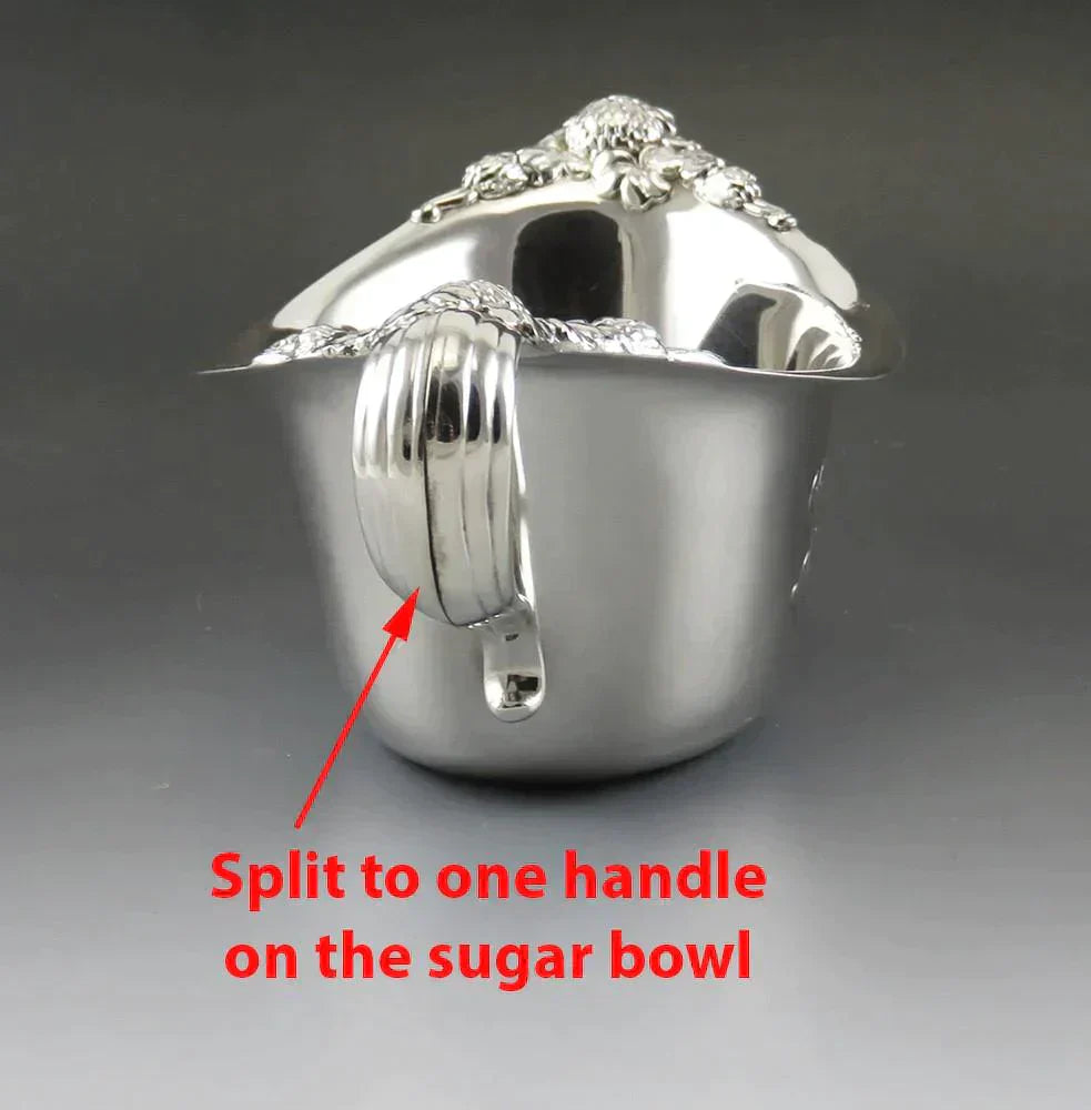 Antique c1895 Tiffany & Co Sterling Silver Thistle Clover Creamer Sugar Bowl