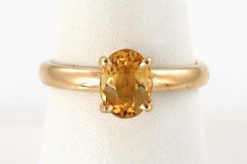 Honey Yellow 1.29 Carat Citrine 10K Yellow Gold Oval Ring Size 8.25