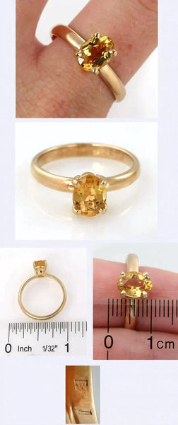 Honey Yellow 1.29 Carat Citrine 10K Yellow Gold Oval Ring Size 8.25