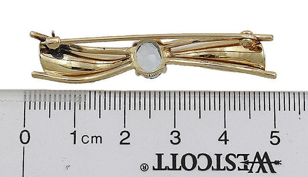 Attractive Vintage 14k Gold Aquamarine Bow Pin Brooch