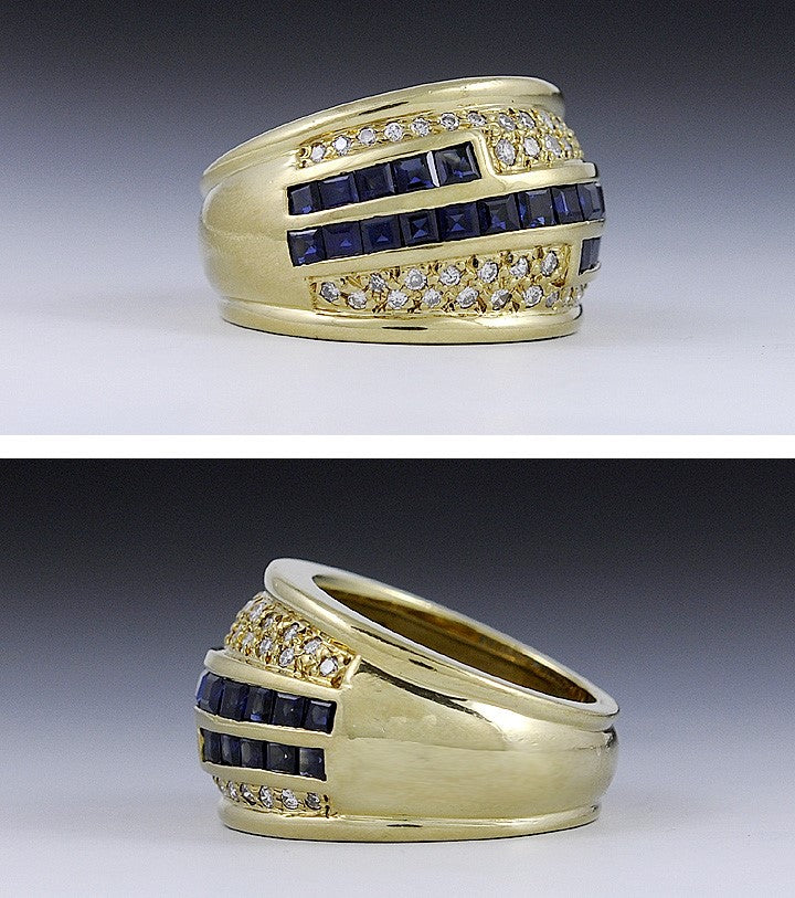 Stunning 18K Yellow Gold 2ct Blue Sapphire .66ct Diamond Band Ring Size 6