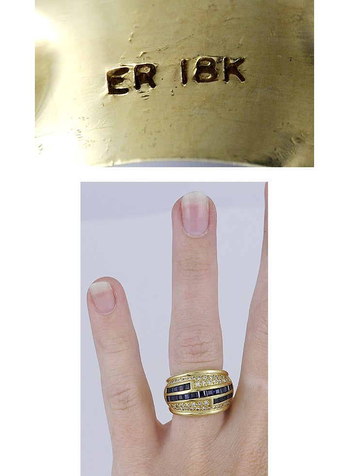 Stunning 18K Yellow Gold 2ct Blue Sapphire .66ct Diamond Band Ring Size 6