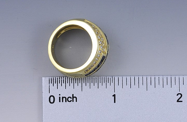 Stunning 18K Yellow Gold 2ct Blue Sapphire .66ct Diamond Band Ring Size 6