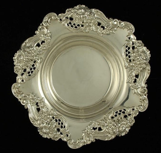 NICE ART NOUVEAU STERLING SILVER OPENWORK FLORAL CANDY DISH SHALLOW BOWL