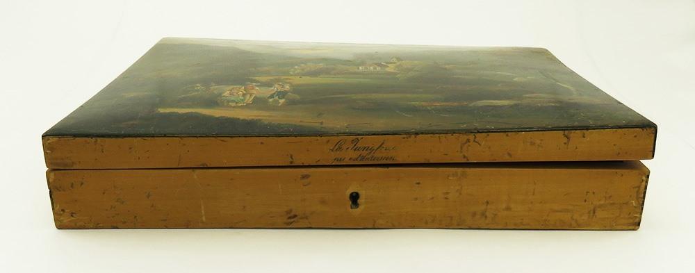 Antique Swiss 1840-70's Hand Painted Unterseen Switzerland Wooden Tea Caddy Box
