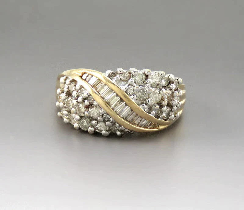 Wonderful 14K Yellow White Gold ~1/2CT Diamond Wide Band Statement Ring