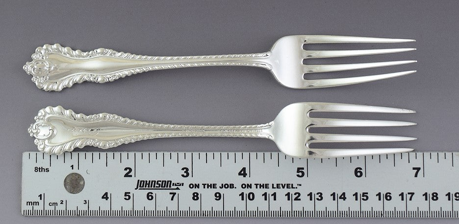 Fine set 12 Dominick & Haff Sterling Silver Mazarin Forks