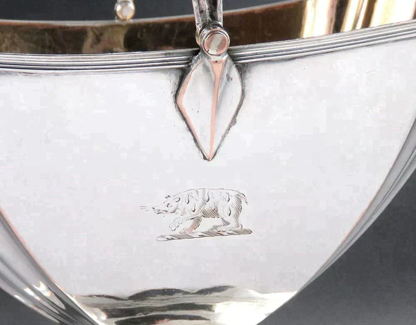 c1790 Old Sheffield Fused Silver Plate Georgian Bear Crest Swing Handle Basket