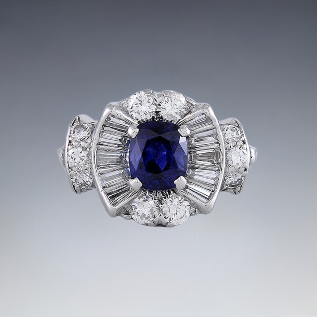 Brilliant Stunning Platinum 1ct Blue Sapphire .50ct Diamond Ring Size 6