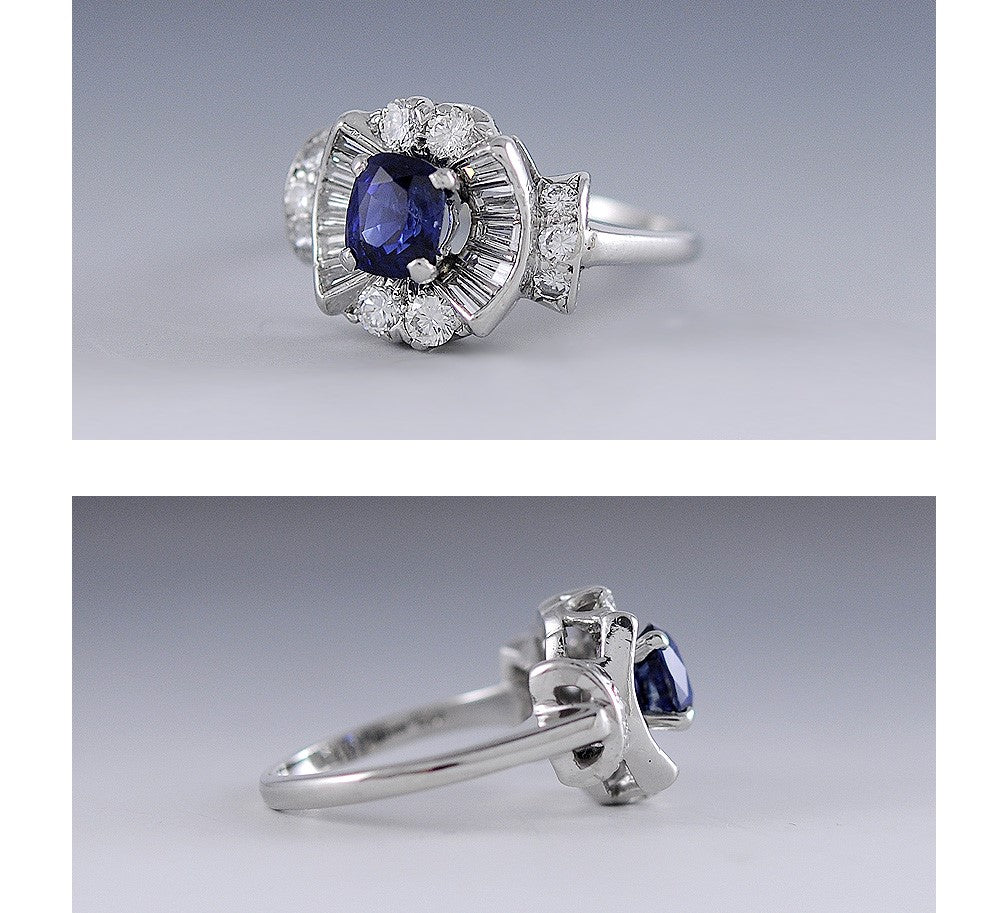 Brilliant Stunning Platinum 1ct Blue Sapphire .50ct Diamond Ring Size 6