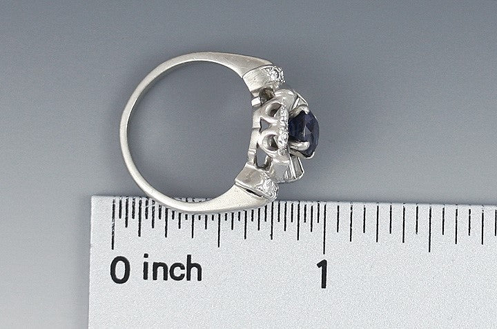 Brilliant Stunning Platinum 1ct Blue Sapphire .50ct Diamond Ring Size 6