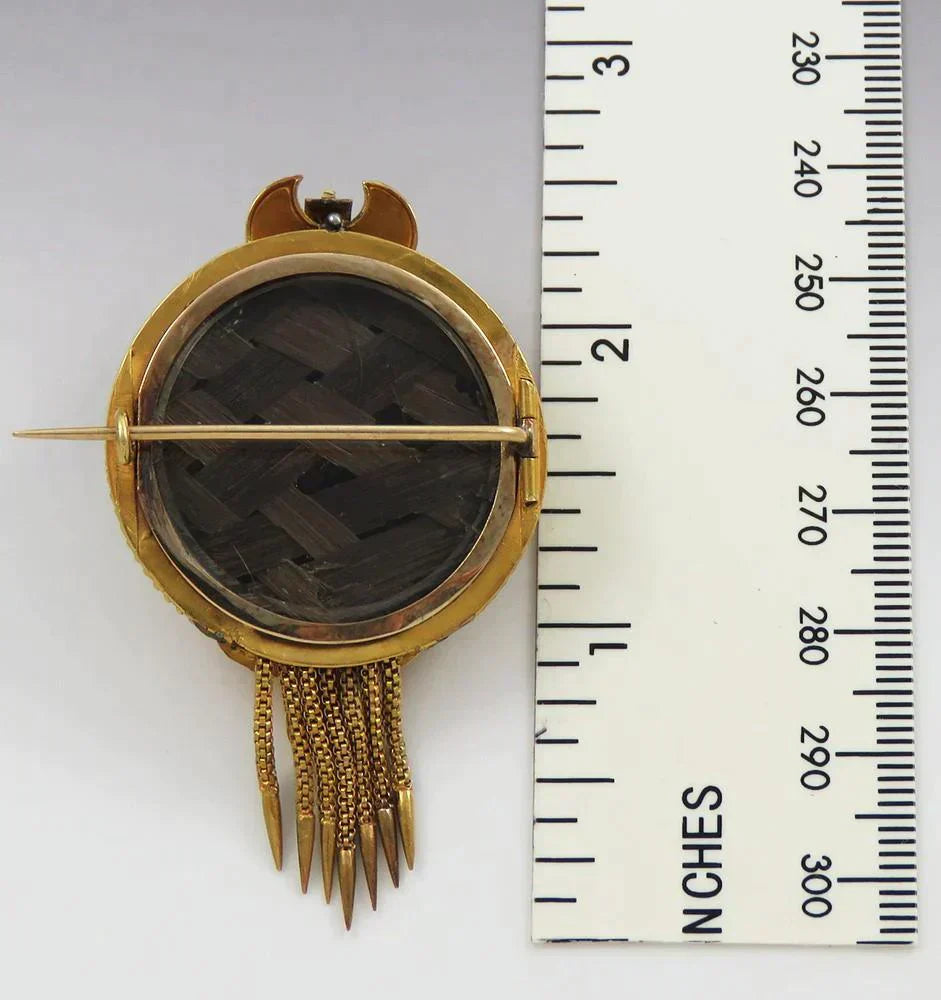Antique Victorian Memorial Mourning Hair 16K 18K Gold Turquoise Pearl Brooch Pin