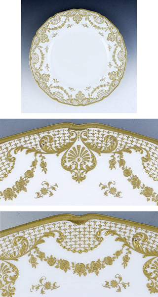 12 c1920 English Porcelain Royal Doulton Gilt Dinner Plates