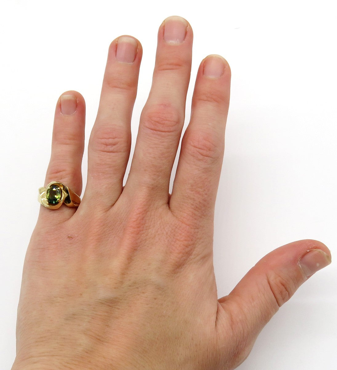 Elegant 14k Yellow Gold 1ct Green Peridot Ring Swirl Design Setting