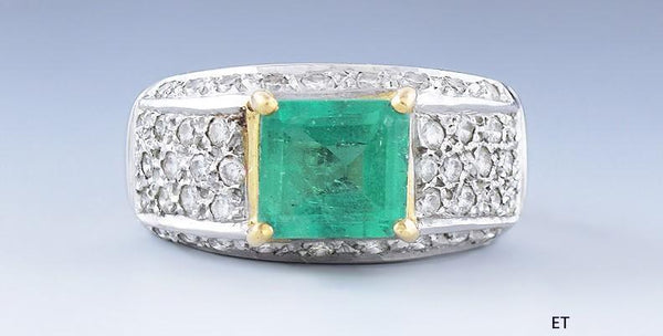 Stupendous 14k White Yellow Gold ~1.5ct Emerald ~.75ct Diamond Ring Size 5.5