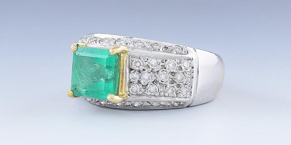 Stupendous 14k White Yellow Gold ~1.5ct Emerald ~.75ct Diamond Ring Size 5.5