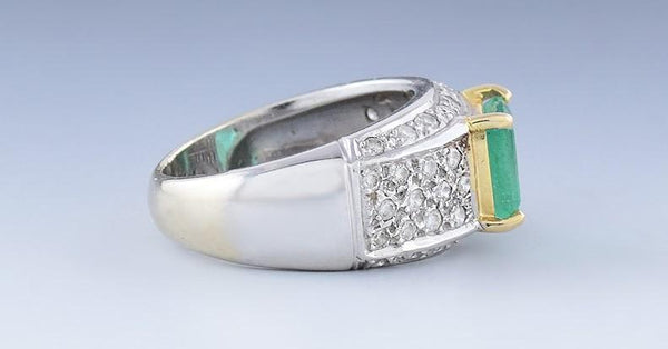 Stupendous 14k White Yellow Gold ~1.5ct Emerald ~.75ct Diamond Ring Size 5.5