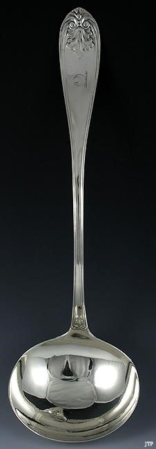 Antique c1850 Albert Coles Large Coin Silver Leaf Motif Soup Punch Ladle