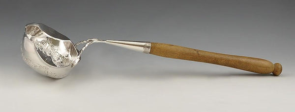 1700s SCANDINAVIAN SILVER LADLE with CARVED WOOD HANDLE