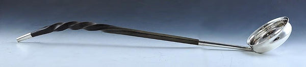 18th CENTURY AMERICAN COIN SILVER TWIST HANDLE TODDY LADLE