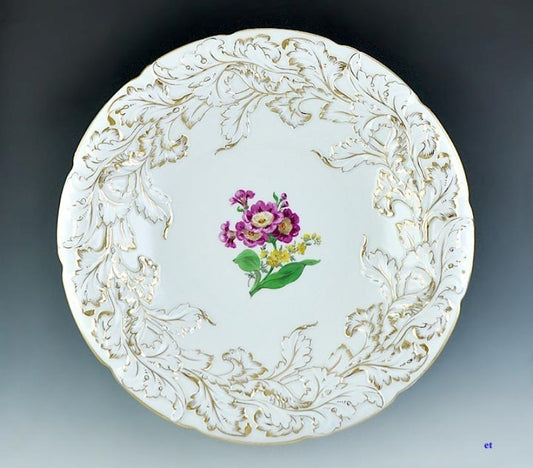 Stunning Meissen Hand Painted Gilt Floral Bowl w Purple Flower Center