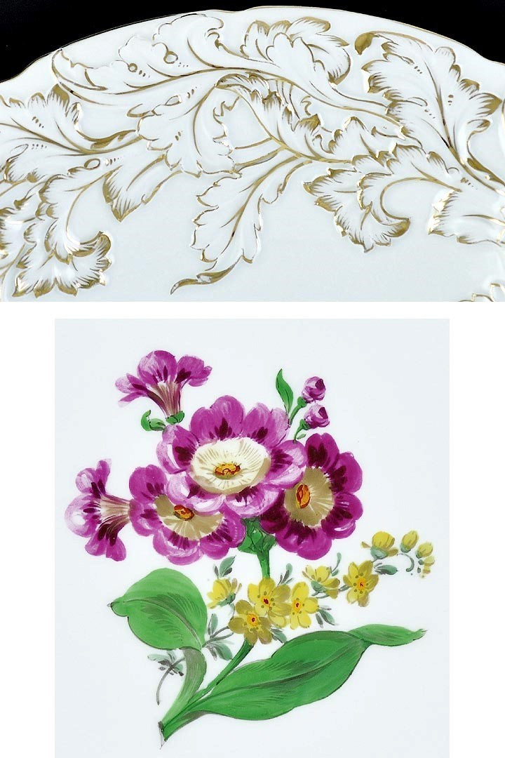 Stunning Meissen Hand Painted Gilt Floral Bowl w Purple Flower Center