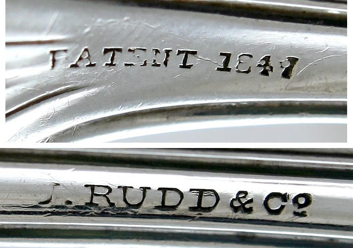 5 American Coin Silver Olive pat Serving Spoons J. Rudd