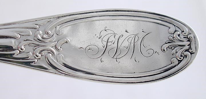 5 American Coin Silver Olive pat Serving Spoons J. Rudd