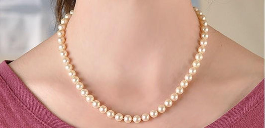 Excellent Strand of 7.9mm Pearls with 14K Yellow Gold Clasp Necklace