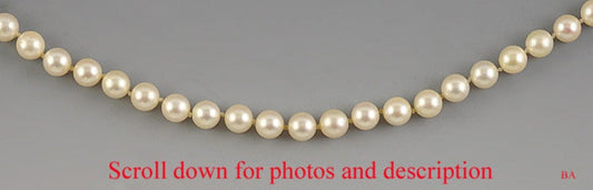 Excellent Strand of 7.9mm Pearls with 14K Yellow Gold Clasp Necklace