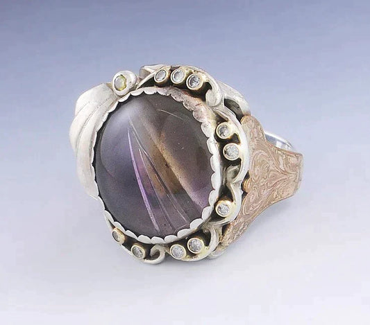 Artisan Sterling Silver Ametrine & Diamond Ring Size 8.25