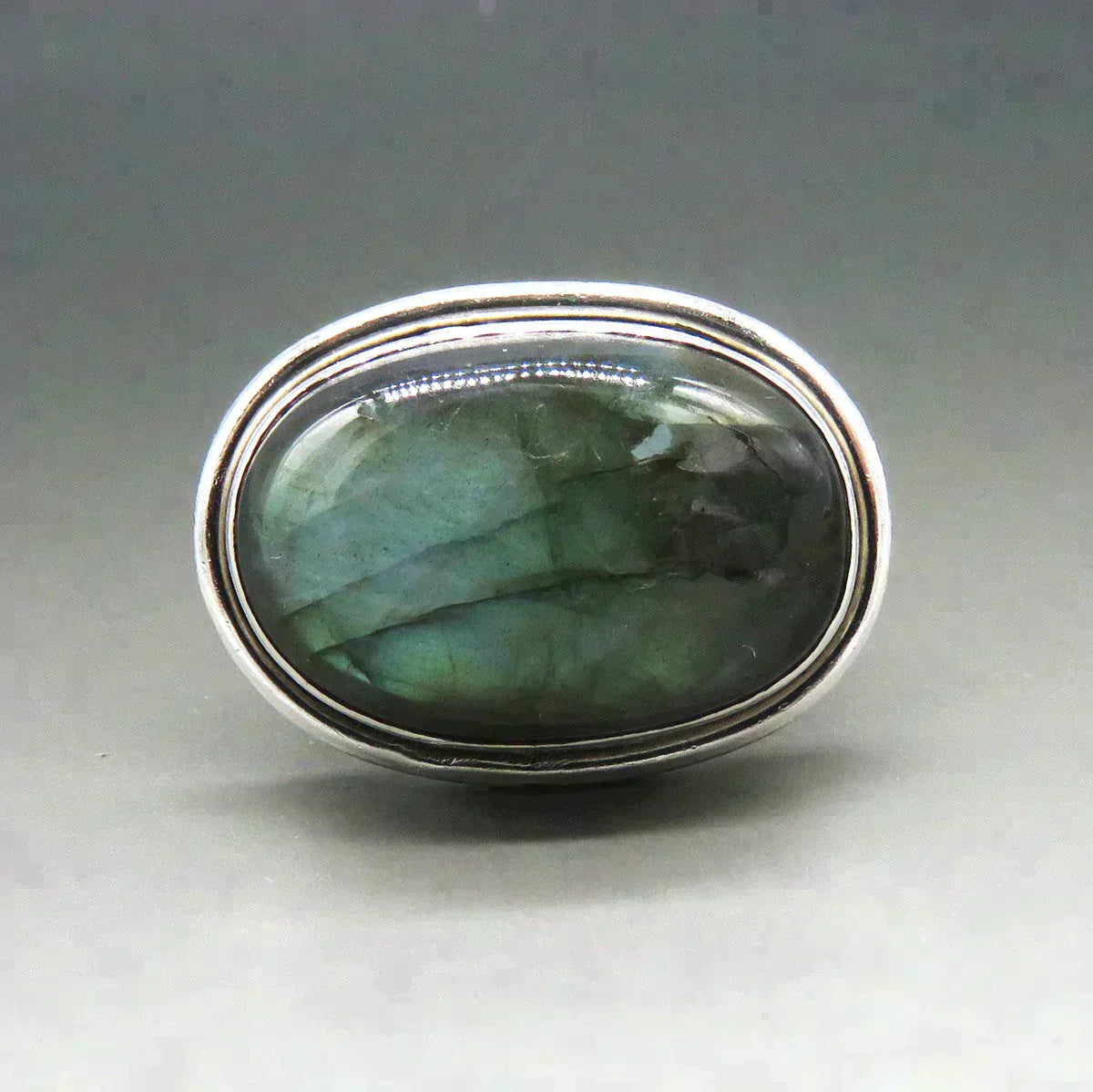 Handcrafted Sterling Silver Labradorite Stone Cabochon Statement Ring