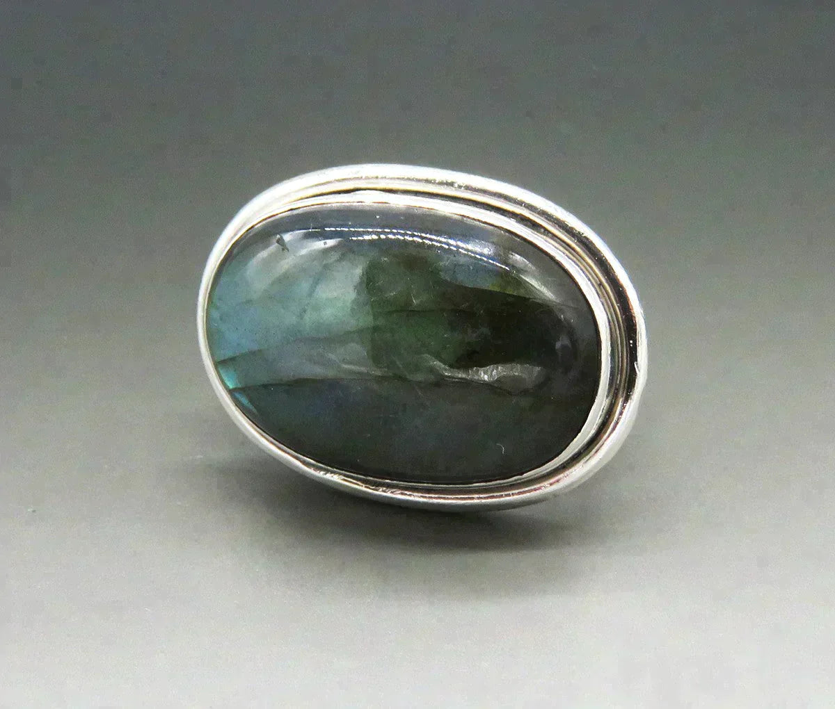 Handcrafted Sterling Silver Labradorite Stone Cabochon Statement Ring