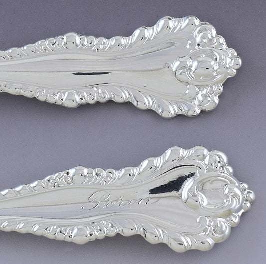 Fine set 12 Dominick & Haff Sterling Silver Mazarin Soup Dessert Place Spoons