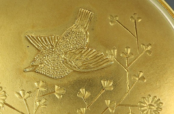 High Victorian 18k Yellow Gold Bird and Flowers Brooch Pin