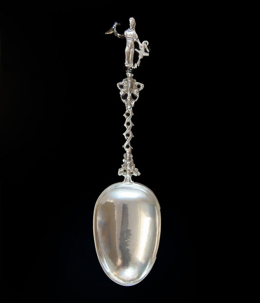 Nice 1904 Dutch 833 Silver Figural Hope Woman Anchor Chatelaine Spoon 7"