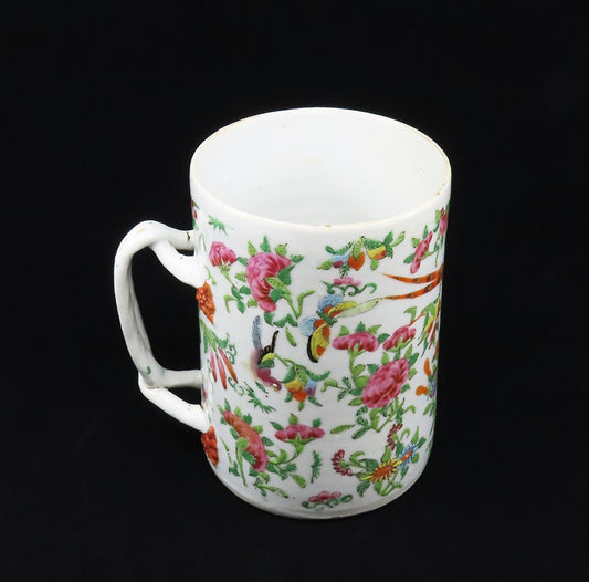 Lovely 1830s-1860s Chinese Export Porcelain Bird Butterfly Large Cup Mug Tankard